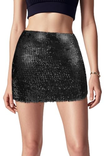 Aolso Gonna Paillettes Donna,Nero Gonna con Paillettes Donna,Minigonna Aderente Elasticizzata con Glitter,Gonna Corta Donna di Danza Street Club Party Costume Donne,per Feste e Serate Fuori Discoteca