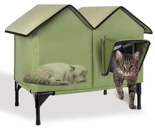 Katzenhaus im Freien, Große wasserdichte isolierte Katzenkennel mit erhöhter Basis, Winterhaus für Indoor-Katzen und kleine Hunde im Freien, Wilde Katzenschutz für mehrere Katzen, Grün