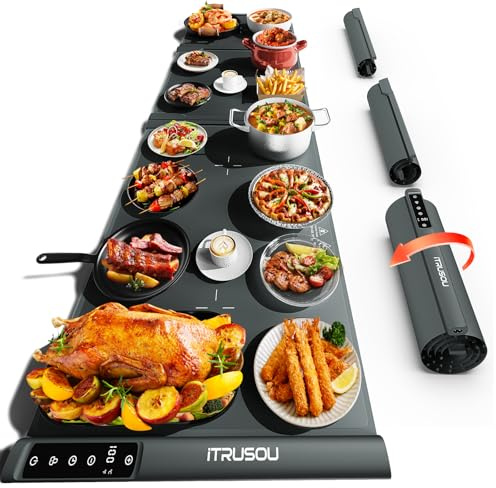 Expandable Food Warming Mat – iTRUSOU 54x16 Warming Mat for Food with 7 Temp Settings, Switchable℃/℉, 99H Timer, Child Lock, Custom Sizes Food Warmer Chafing Dishes for Buffet Parties