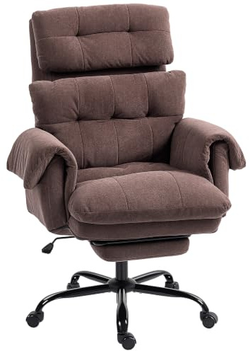 HOMCOM Bürostuhl, Ergonomischer Schreibtischstuhl mit Armlehne, Kaffee | Fußstütze, Höhenverstellbarer Drehstuhl, Hohe Rückenlehne, Dicke Gepolstert, Computerstuhl, Samt-Optik