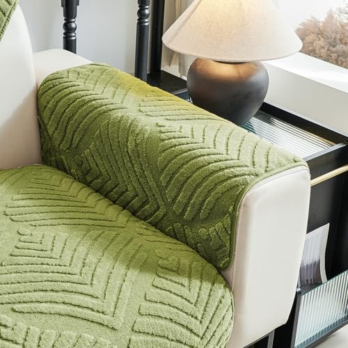 PJLZJFBY Sectional Couch Cover, Non-Slip Sofa Cover Plush Warm, Funny Fuzzy Pet Couch Covers for Sofa(Recliner & Backrest), Leaf Pattern Couch Protector for Dogs Washable(1PC, Green, 35.4×35.4)