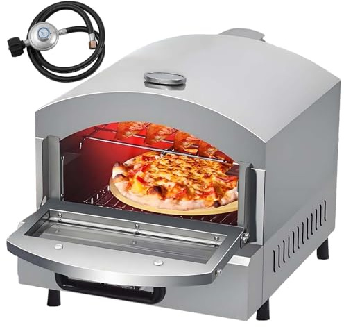 QFGain Forno A Gas per Pizza per Uso Esterno - Termometro Esterno Professionale, Fino A 350 °C, Bruciatore in Acciaio Inox, 3 Volte più Veloce dei Forni Domestici, Portatile per Giardino