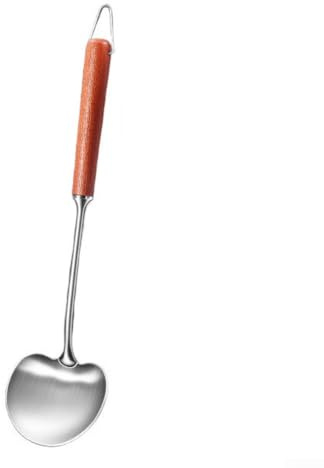 Mango de cuchara de cocina de acero inoxidable, cuchara de cocina con mango largo para freír utensilios de cocina, agarre de pala lavavajillas (madera sapili)
