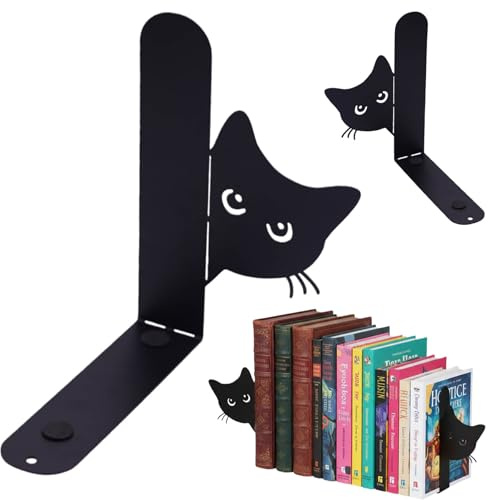 2 Stück Buchstützen Metall, Metall Katze Bookends, Eisen Katzen Buchstütze für Dekoratives Buchstopper Bücherliebhaber und Katzenliebhaber Schule, Büro und Zuhause,Schwarz