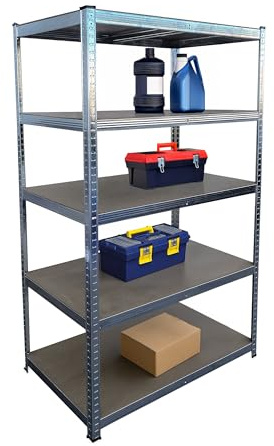 Scaffale Pesante Relaxdays, 180 x 100 x 60 cm, carico 1250 kg, 5 Ripiani MDF, scaffale per Garage, Argento