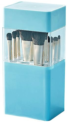 Yinhing Sminkborsthållare, 12-hålsförvaring med Ventilationshål för Torkning Av Sminkborstar, Silikonmellanskikt och Lockdesign, ABS PC-material Beauty Organizer Box (BLUE)