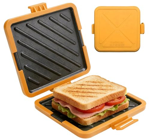 Microwave Toastie Maker Non-Stick, Microwave Toastie Sandwich Maker Dishwasher Safe, Toasted Sandwich Maker1Toasties Sandwich Maker for Crunchy Sandwiches, Paninis and Fried Eggs (Orange)