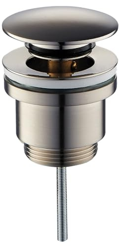 Schläfer - Piletta di scarico click-clack in Ottone effetto inox spazzolato Misure 11/4 universale con tappo tondo per Lavabo Bagno e Bidet, Tappo di Scarico 4051102 per Lavandino