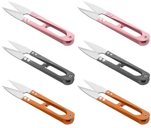 6Pcs Sewing Scissors, 4.1 Inch Small Sewing Scissors Thread Snips Sewing Snips Thread Cutter for Stitch DIY Crafts Embroidery Knitting Leaves Flowers Fabrics Cutting (Pink, Gray, Orange)