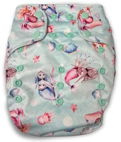 Smart Bottoms Dream Diaper 3.0 AIO Pañal de tela de tamaño único (4-16 kg) – Pañal suave todo en uno, creciente, a prueba de fugas y sostenible (Mermazing)