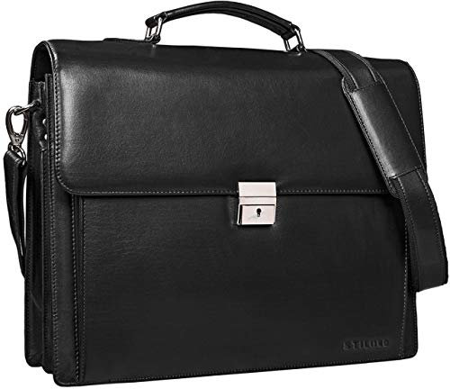STILORD 'Johann' Klassische Aktentasche Herren Damen Schwarz Businesstasche 15,6 Zoll Laptop DIN A4 Ordner mit Schloss Echtes Rinds-Leder