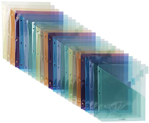 Amazon Basics Tab Dividers for 3 Ring Binder, Two Pocket, Letter Size, Transparent Assorted Colors, 24 Count