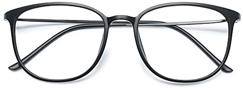 KOOSUFA Klassische Retro Nerdbrille Damen Herren Brille Ohne Sehstärke Dünne Brillengestelle Rund Pantobrille Brillenfassung Fake Brille Vintage mit Etui (Matt Schwarz)