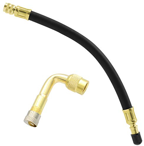 Tire Valve Extension, 8.25 Inch Flexible Valve Stem Extenders with 90 Degree Brass Schrader Tire Valve Extension Adaptor Compatible for Cars Truck Motorcycle Bike Scooter by ZHSMS