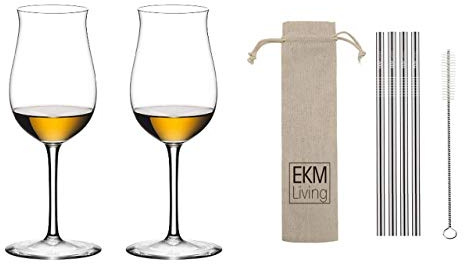 RIEDEL 4400/71, 2er Set Sommeliers Cognac V.S.O.P. 1/Dose + Gratis 4er Set EKM Living Edelstahl Trinkhalme