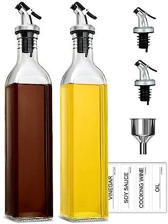 Umi Olive Oil Dispenser Bottle 500ml Oil and Vinegar Dispenser Set,Clear Glass Oil Bottle Drizzler with Spouts,Funnel and Labels 2 Pack