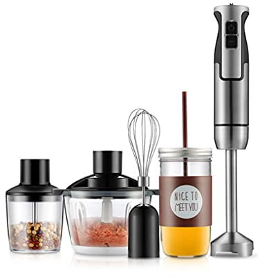 SMSOM Immersion Hand Blender, Stainless Steel Stick, With Food Chopper, Whisk, Mixing Beaker, Multi-Purpose for Soups, Sauces, Smoothies, Baby Food, BPA-Free