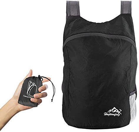 TSLBW Ultraleichter, faltbarer Rucksack, kleiner Wanderrucksack, langlebig, leicht, verstaubar, für Damen und Herren, für Outdoor-Sport, Reisen, Wandern, Camping, Radfahren, 1-schwarz
