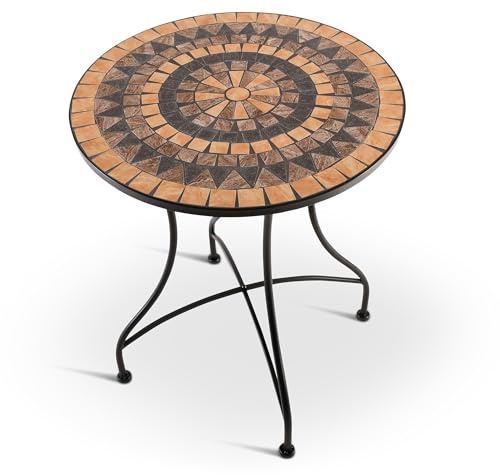 Raburg Mosaiktisch, 60 cm Ø, runder Gartentisch mit Mosaikmuster, Balkon- und Terrassentisch, mediterranes Flair, liebevolle Handarbeit, Mayla, Orange-Rot-Anthrazit