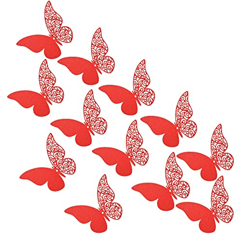 Pengcen 12 pegatinas de pared de mariposa 3D, Adhesivos Decorativos Pared, decoración de pared de bricolaje, mariposas de PVC, decoración de dormitorio y boda, color rojo, patrón A