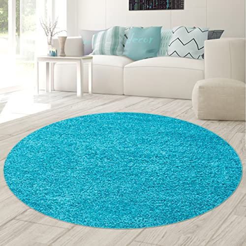 Teppich-Traum Alfombra esponjosa Shaggy | fácil de Limpiar y Duradera | en Turquesa Größe 120 cm Rund