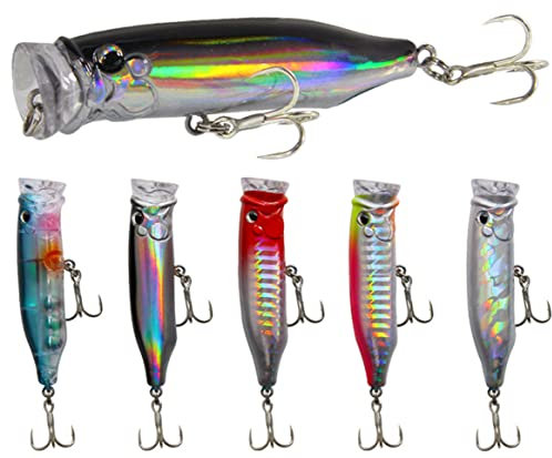 Kunstköder Angelköder Set 5 Stück 7cm 9.4g Swimbait Popper Angeln Köder Set Fischköder Set Crankbaits Oberflächenköder für Hecht Forelle Zander Barsch Süßwasser Salzwasser Fischen