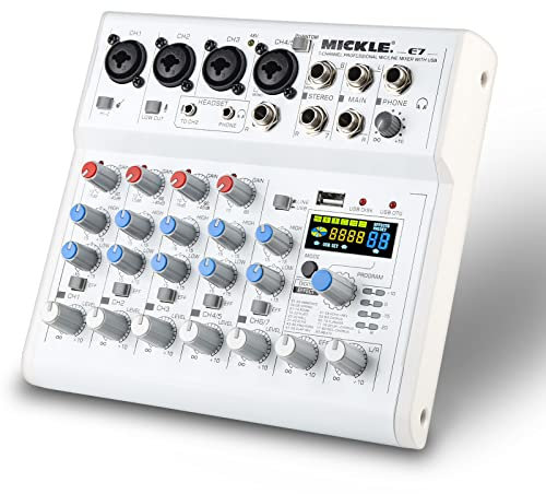Table de Mixage Audio Console de Mixage Compacte, 7 Canaux Console Son Mixeur Audio DJ Avec 88 Effets DSP Intégrés Et Alimentation Fantôme 48V Partageable Bluetooth ou MP3 avec Interface USB Audio