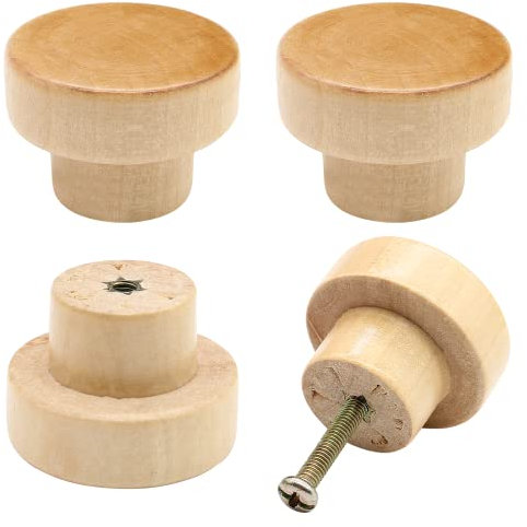Litoexpe 20 Stück Holzknöpfe, flache Oberseite, runde Schrankknöpfe, 3,5 cm, natürliche Holzschränke, Griffe, Hardware für Schubladen, Kleiderschrank, Kommode
