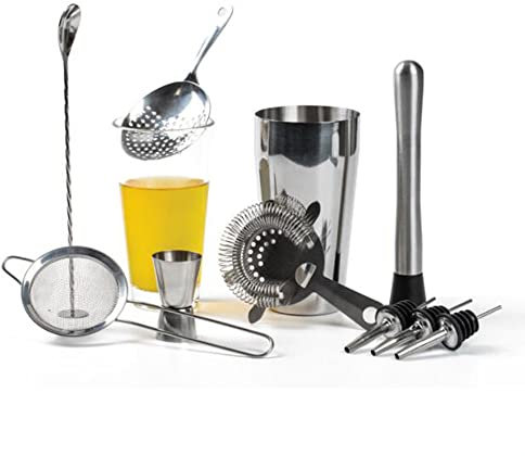Samnuerly Set de Barman de Acero Inoxidable, Juego de 11 Piezas de Barman de Cristal para coctelera