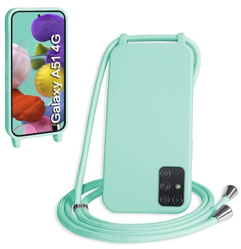 WenBaby Handykette für Samsung Galaxy A51 4G Hülle mit Band,Handyhülle mit Schnur zum Umhängen Silikon Seil Necklace Schutzhülle mit Kordel Tasche Case TPU Bumper für Galaxy A51 4G- Pfefferminzgrün