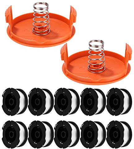 14 PCS Hilo Desbrozadora, 10 Carretes para Cortadora de Black + Decker con 2 Cubiertas de Carrete y 2 Resortes, Longitud 9,14 m, Diámetro 1,65 mm