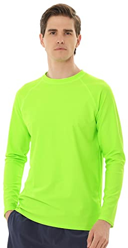 TIZAX Camiseta UV Protección Solar Hombre Manga Larga Traje de Baño UPF 50+ Rashguard Camisa Deportiva Secado Rápido Adultos Verde XXL