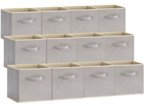 Lifewit Paquete de 12 Cajas de Almacenamiento de Cubos Plegables, Cestas organizadoras Decorativas de Tamaño Mediano, Cajas Almacenaje Ropa Abiertos con Asas, 26,5 x 26,5 x 28 cm, Gris claro