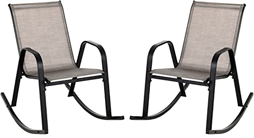 GOPLUS Schaukelstuhl 2er Set, Gartenstuhl atmungsaktiv mit ergonomischer Rücklehne & Armlehne, Balkonstuhl bis zu 150kg, Verandaschaukelstuhl Terassenstuhl für Garten Veranda Pool (Braun)