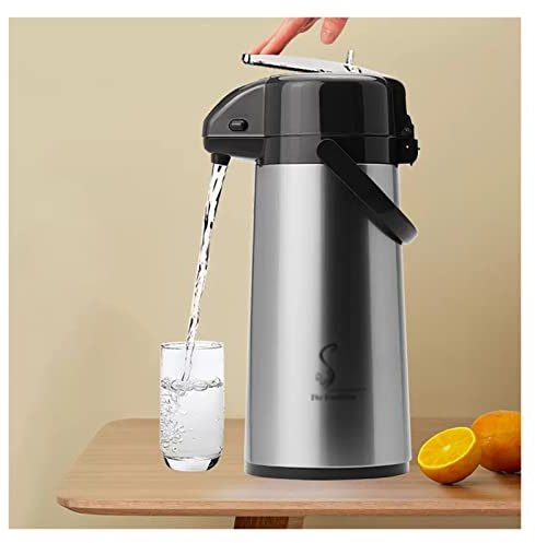 WIGSELBL Bouteille isotherme isotherme en acier inoxydable Airpot, pompe à café thermique, distributeur de thé isotherme, théière thermique et pot à pompe thermos (couleur : argent, taille : 2,2 L)