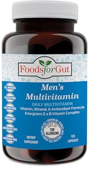 Foods For Gut Men's Multivitamin Formula | 120 Vegetarian Capsules | with Zinc, Manganese & Calcium | Multivitamins D, C, A, E, & B-Vitamins | All-in-One Multimineral & Multivitamin