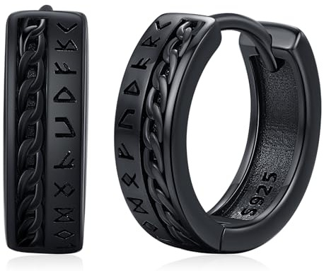 Wikinger Ohrringe 925 Sterling Silber Wikinger Ohrringe Herren Creolen Viking Rune Ohrschmuck Nordische Schmuck Weihnachts Geschenke für Damen Herren Frauen Männer
