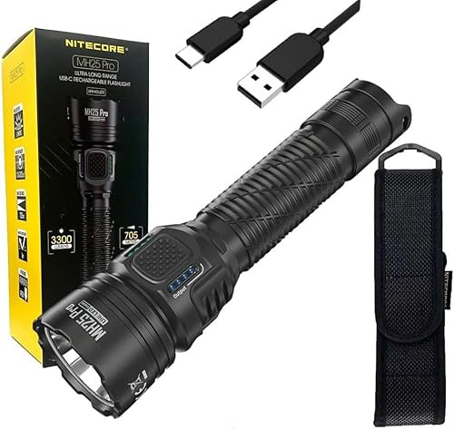 Nitecore MH25 PRO Linterna recargable de largo alcance -3300 lúmenes, 771 yardas con cable recargable USB C Eco-Sensa