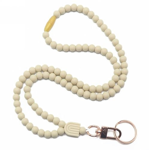 TOHERVIE Schlüsselbänder für Ausweise, Halter, Schlüssel, Silikon-Perlen, Lehrer, Umhängeband für Schlüsselanhänger, Kreuzfahrtschiff-Karten, Beige