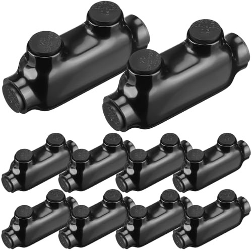 Copkim 10 Pcs Insulated Wire Connectors Black Splice Connector 2 Ports Multi Cable Soldering Lugs Double Side Entry Cable Splicers with Oxide Inhibitor (2/0-6 Wire Range)