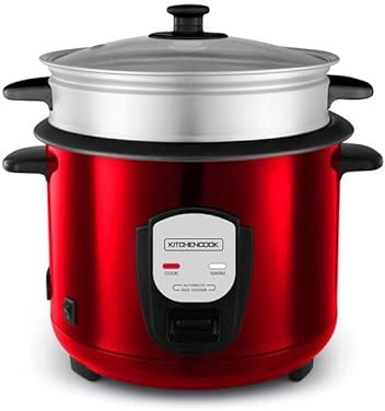 Cuiseur à Riz Kitchencook Japan X Red – 1,8L, 700W, Panier Vapeur, Couvercle Verre, Maintien au Chaud, Rouge