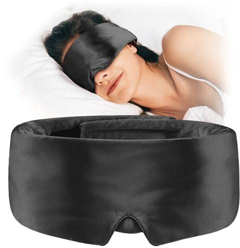 Umisleep Soft Sleep Mask, Blackout Eye Mask for Side Sleepers, Comfortable Sleep Mask for Women Men, Satin Eye Masks for Sleep with Wide Band, Sleeping Mask, Blindfold, Black