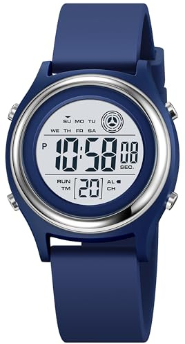 findtime Digitale Damen-Armbanduhr, wasserdicht, lässig, elegant, LED-Stoppuhr, Timer, Wecker, Countdown, dunkelblau, Armband