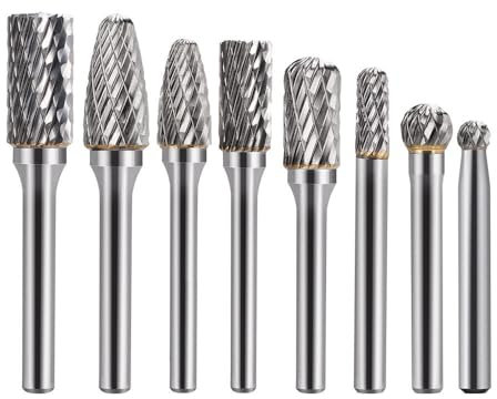 BALUGAEA Hartmetall Frässtifte 6 mm Schaft, 8 Stück Metall Fräser Set, VHM Frässtift, Rotationsfräser für Holz,Stahl Gravieren, Schleifen und Metall Polieren