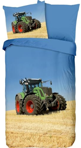 Generisch Kinderbettwäsche 135x200cm Jungen Traktor Bettbezug Set 3 Teilig Bauernhof-Weizenfeldtraktor Microfaser Einzelbett WendeBettwäsche mit Reißverschluss und 2 Kissenbezug 80x80cm