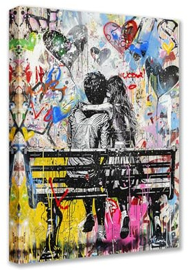 Tucocoo Œuvre d'art pour murs de maison, graffiti, amour, images de Banksy Street Pop Art 1 panneau sur toile abstraite, amant, œuvre d'art moderne pour décoration d'intérieur pour salon, chambre à