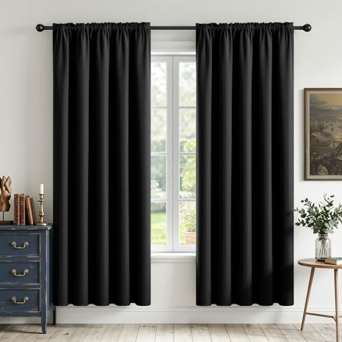 CUCRAF Schwarze Verdunkelungsvorhänge, 160 cm Länge, 2 Paneele, Stangentasche, Raumverdunkelungsvorhänge für Schlafzimmer, Wohnzimmer, isoliert, Thermisch, lichtblockierend, Fenstervorhang (B 132 x L