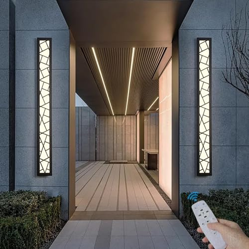 TZSMUM Lange Wandleuchte Dimmbare Aussen mit Fernbedienung Wasserdicht IP65 Schwarz Aluminium Außen LED Außenwandleuchten Innen Garten Wandlampe Terrassen Schlafzimmer Wohnzimmer (40CM 28W,Dimmbar)