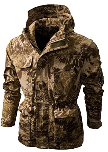 Waterproof Jacket for Men Rain Pullover Camouflage Hoodie Jacket Combat Hunting Sweatshirt Lightweight Hooded Windbreaker Outdoor Raincoat Breathable Windproof Shell Camping Hiking Fishing