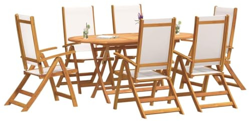vidaXL Garten Essgruppe 7-TLG., Gartenmöbel Set Tisch 6 Verstellbare Stühle, Sitzgruppe für Garten Terrasse, Gartengarnitur Klappstuhl, Massivholz Akazie Textilene